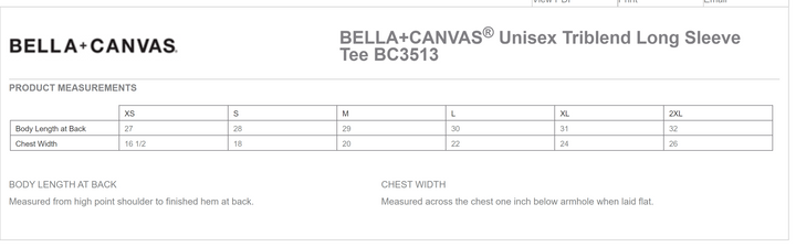 Bella + Canvas Unisex Tri-Blend Long Sleeve Tee